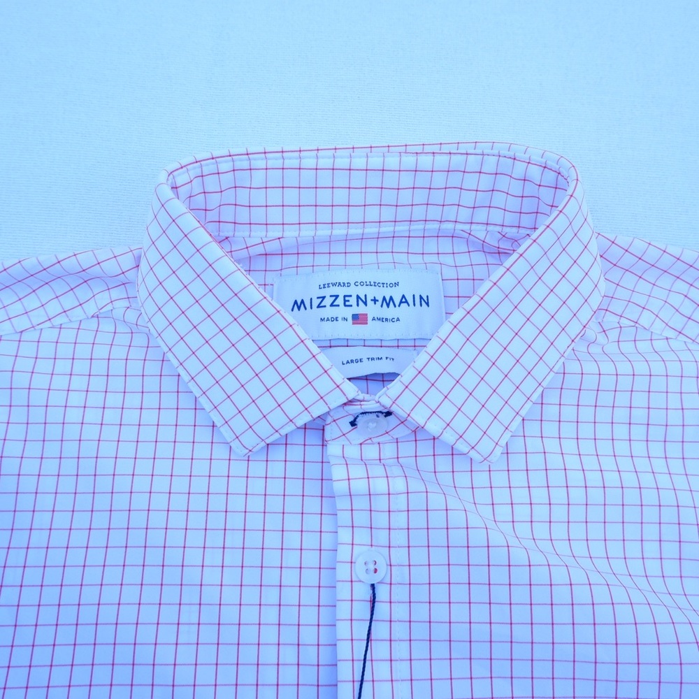 Mizzen+Main Mens Long Sleeve Size Large Button Up Red White Check Trim Fit